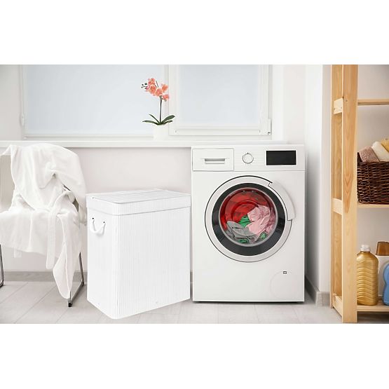 Cesto per la biancheria in bambù con coperchio 100L bianco