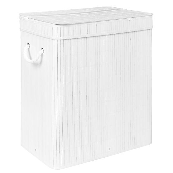 Cesto per la biancheria in bambù con coperchio 100L bianco