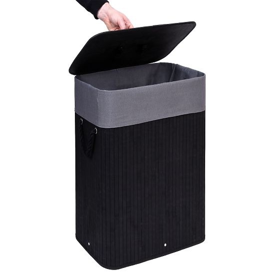 Cesto portabiancheria in bambù con coperchio 80L nero-grigio