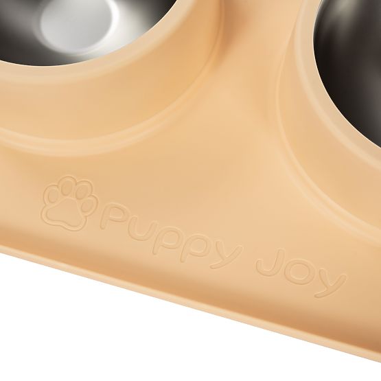 Ciotole in Metallo per Cane o Gatto con Tappetino Antiscivolo Beige PJ-089