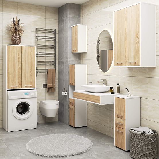 COLONNA BAGNO FIN 180 PER LAVATRICE 2 ANTE - BIANCO / ROVERE SONOMA