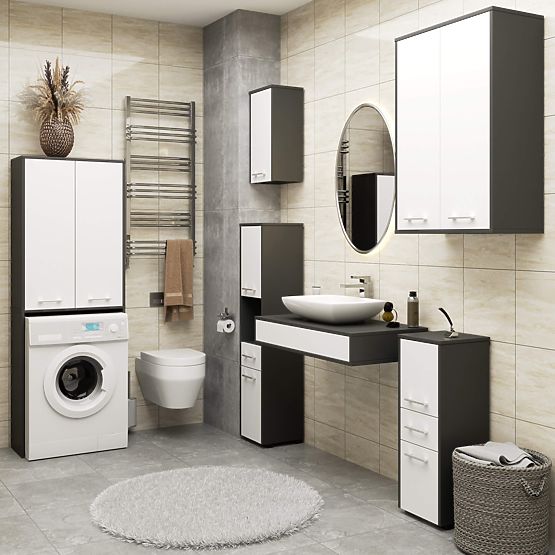 COLONNA DA BAGNO FIN 180 SOPRA LAVATRICE PIENO 2D - GRIGIO / BIANCO