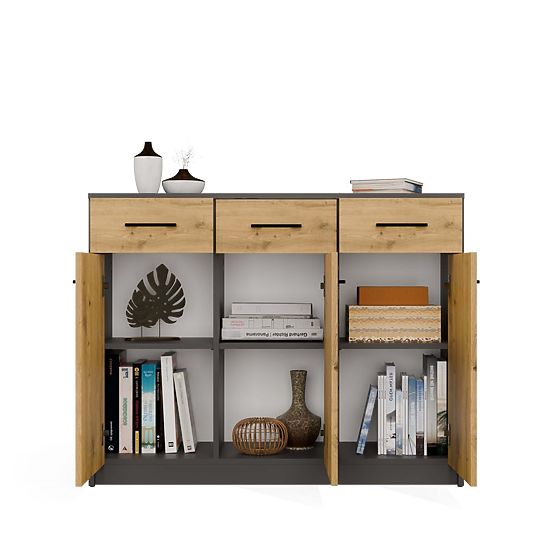 Comò SIMPLO 3D3S Mobile 3 Cassetti 3 Ante ANTRACITE ROVERE ARTIGIANO