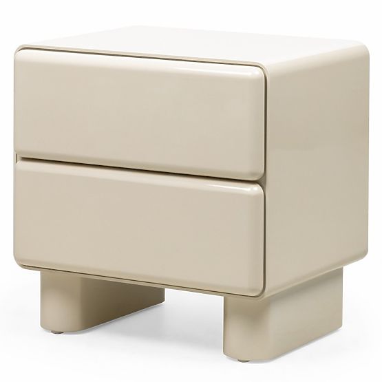 Comodino con cassetti Lagos, bianco crema, arrotondato, lucido