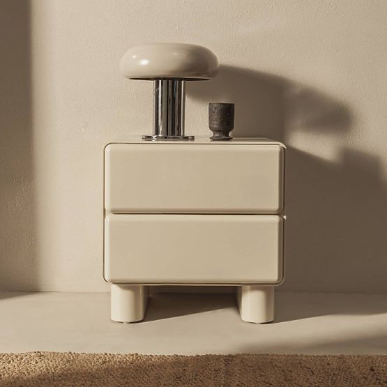 Comodino con cassetti Lagos, bianco crema, arrotondato, lucido