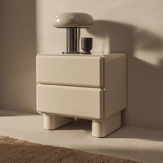 Comodino con cassetti Lagos, bianco crema, arrotondato, lucido