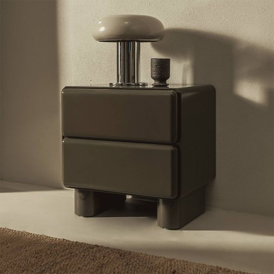 Comodino con cassetti Lagos, verde/grigio, arrotondato, lucido