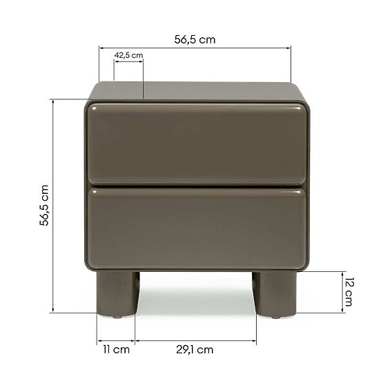 Comodino con cassetti Lagos, verde/grigio, arrotondato, lucido