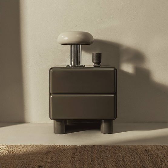 Comodino con cassetti Lagos, verde/grigio, arrotondato, lucido