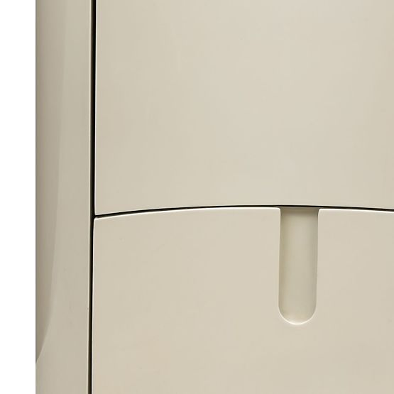 Comodino con cassetti Vena, crema bianco, arrotondato, lucido