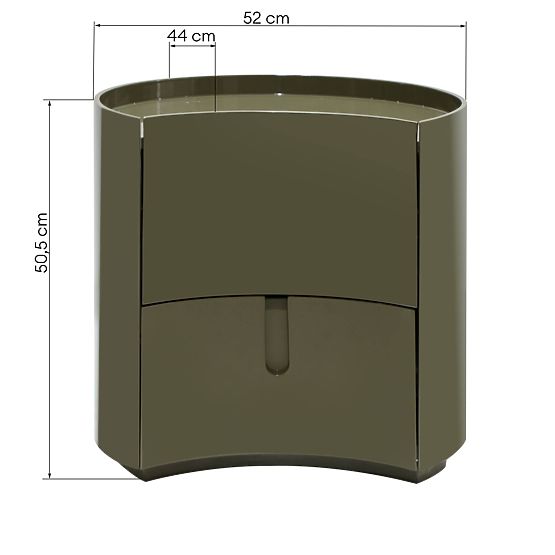 Comodino con cassetti Vena, verde/grigio, arrotondato, lucido