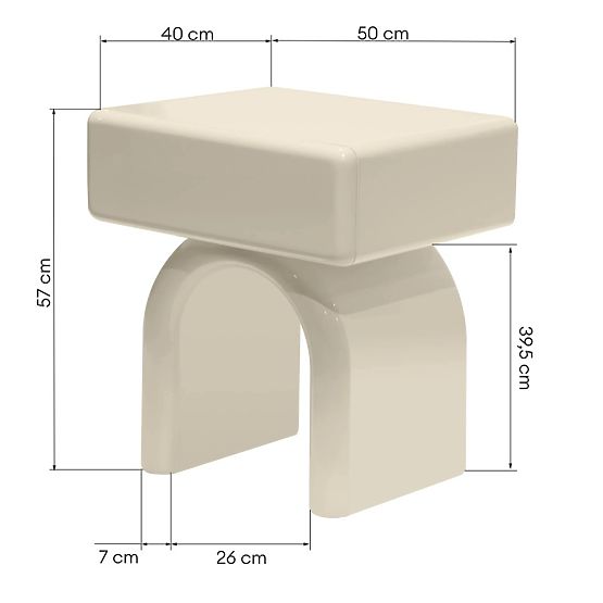 Comodino con cassetto Blush, bianco crema, lucido, forma arcuata