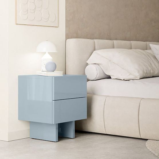 Comodino Glim, blu fumé, lucido