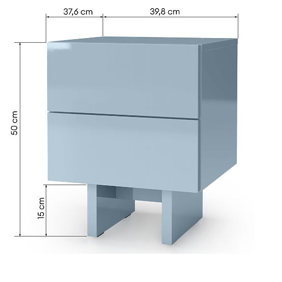 Comodino Glim, blu fumé, lucido