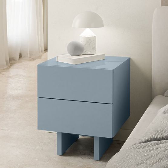 Comodino Glim, blu fumé, lucido
