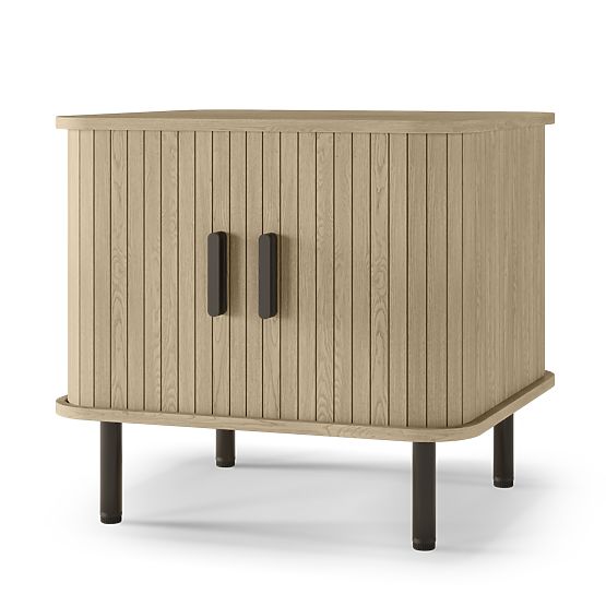 Comodino Gliss, arrotondato, lamelle, rovere chiaro