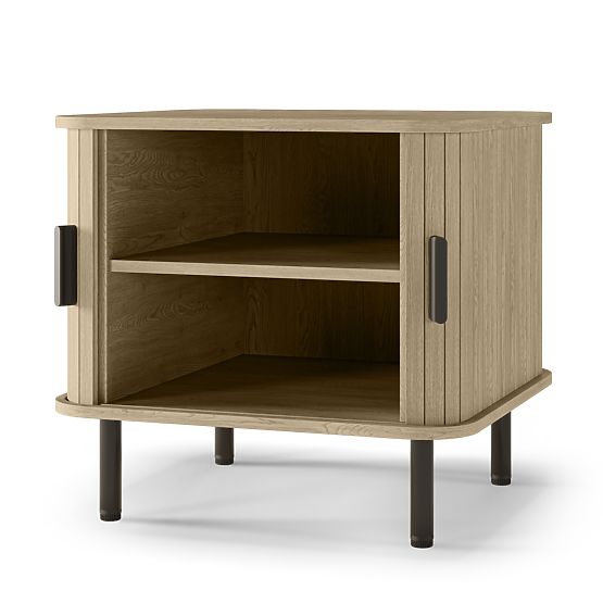 Comodino Gliss, arrotondato, lamelle, rovere chiaro