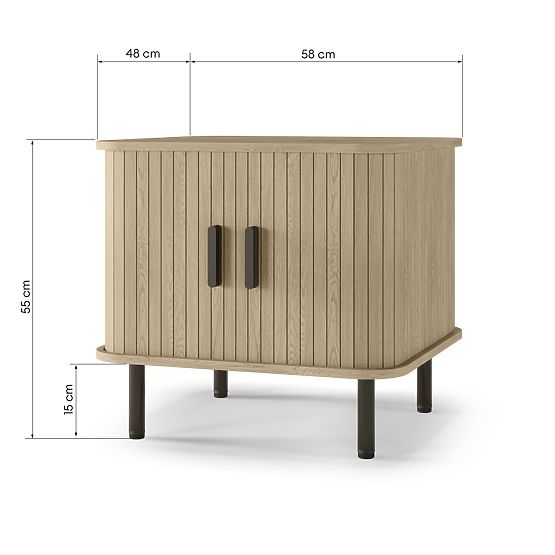 Comodino Gliss, arrotondato, lamelle, rovere chiaro