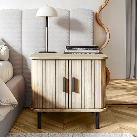 Comodino Gliss, arrotondato, lamelle, rovere chiaro