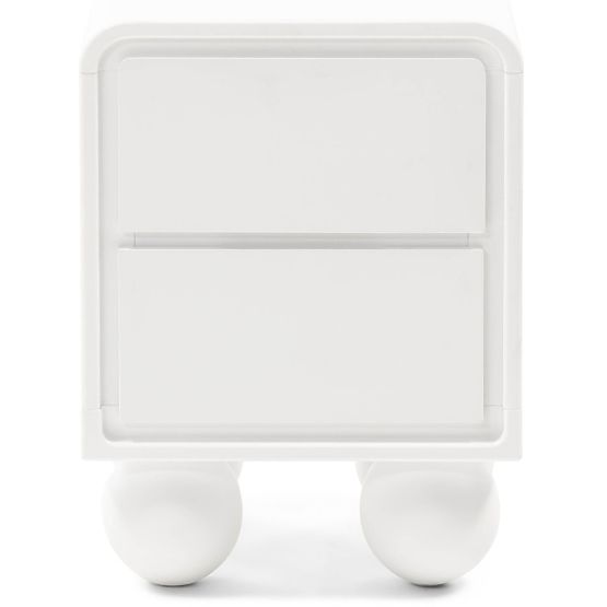 Comodino Lauria bianco, arrotondato, gambe a sfera