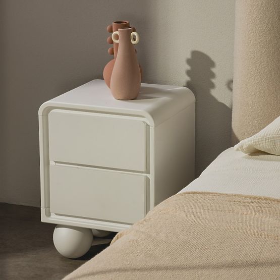 Comodino Lauria bianco, arrotondato, gambe a sfera