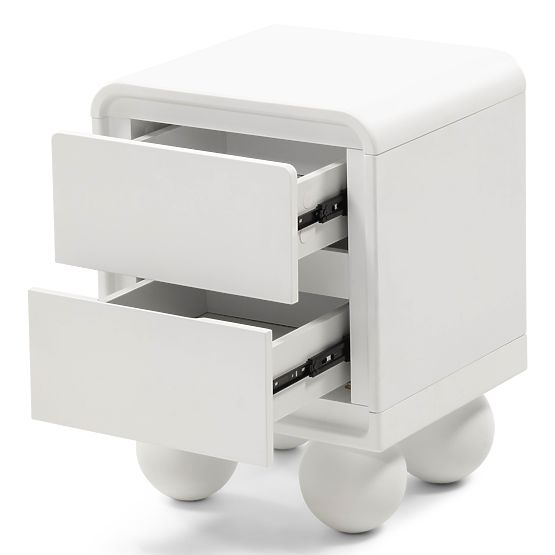 Comodino Lauria bianco, arrotondato, gambe a sfera