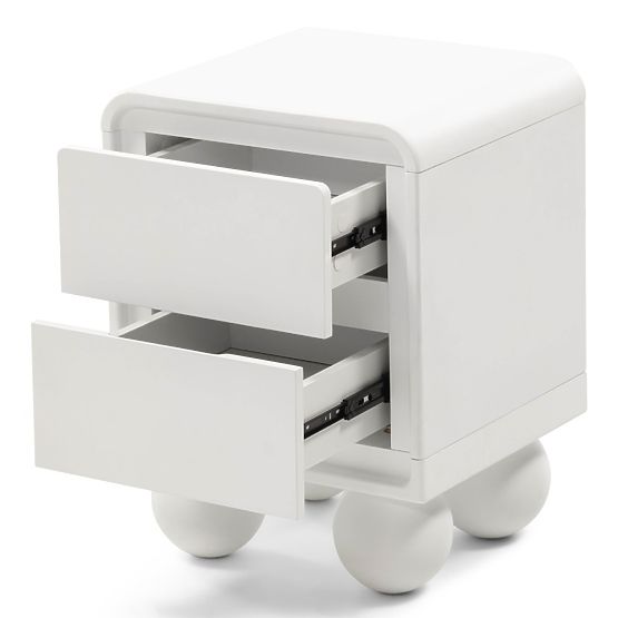 Comodino Lauria bianco, arrotondato, gambe a sfera
