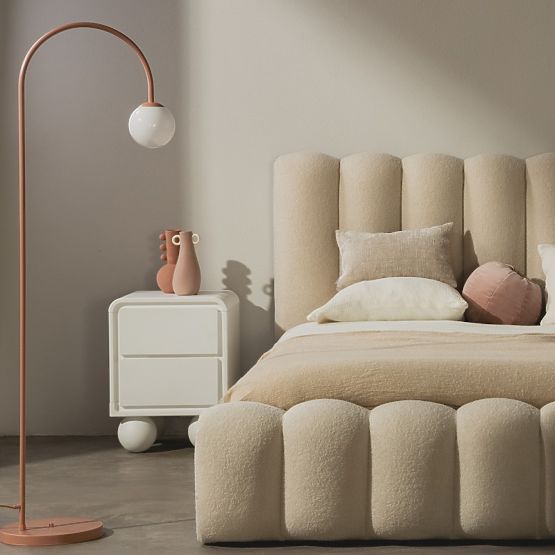 Comodino Lauria bianco, arrotondato, gambe a sfera