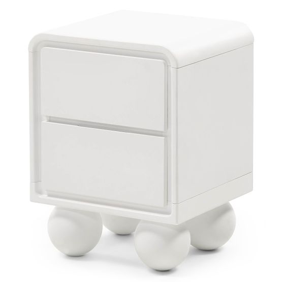 Comodino Lauria bianco, arrotondato, gambe a sfera