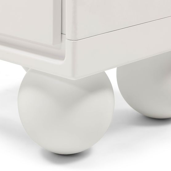 Comodino Lauria bianco, arrotondato, gambe a sfera