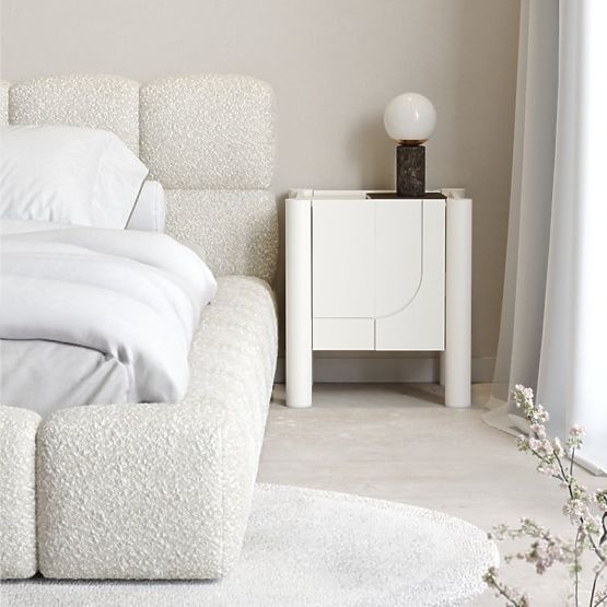 Comodino Lunaria con frontale fresato, bianco