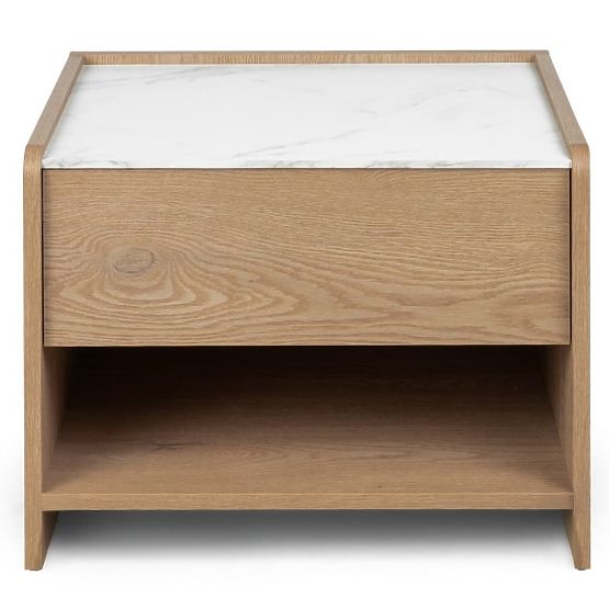 Comodino Tanami Rovere Cremona Torro, Marmo Crystal, arrotondato
