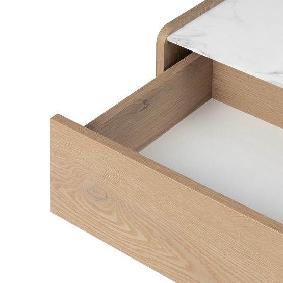 Comodino Tanami Rovere Cremona Torro, Marmo Crystal, arrotondato
