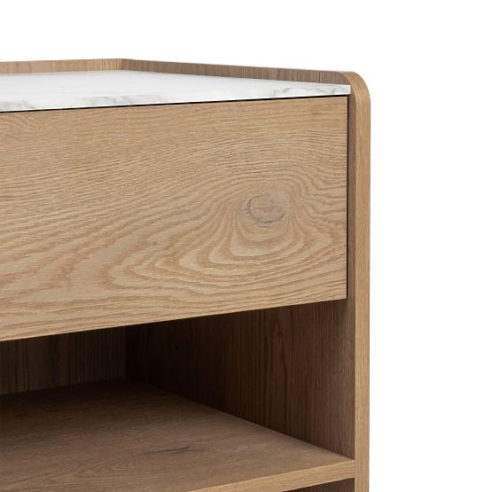 Comodino Tanami Rovere Cremona Torro, Marmo Crystal, arrotondato