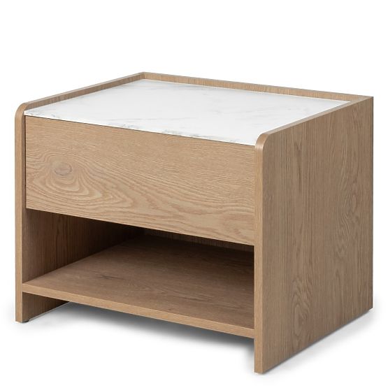 Comodino Tanami Rovere Cremona Torro, Marmo Crystal, arrotondato