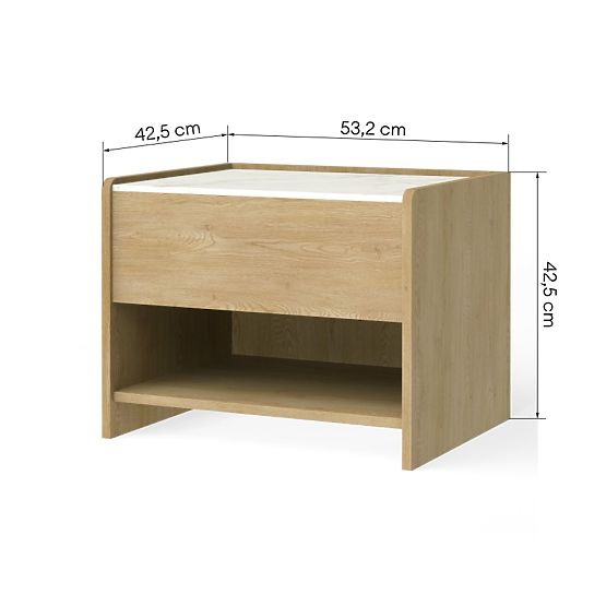 Comodino Tanami Rovere Cremona Torro, Marmo Crystal, arrotondato