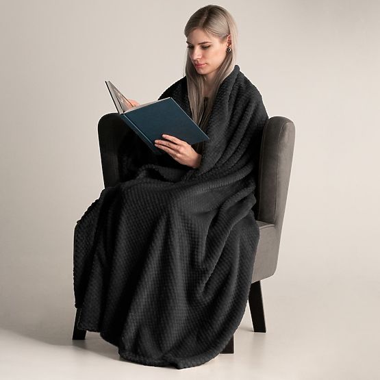 Coperta HENRY nera con motivo jacquard stile moderno 220x240