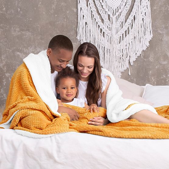 Coperta SHLEEPY arancione con motivo jacquard stile classico 170x210