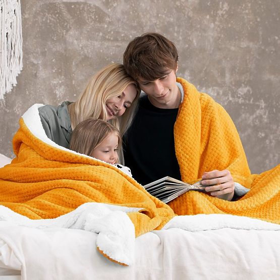 Coperta SHLEEPY arancione con motivo jacquard stile classico 170x210