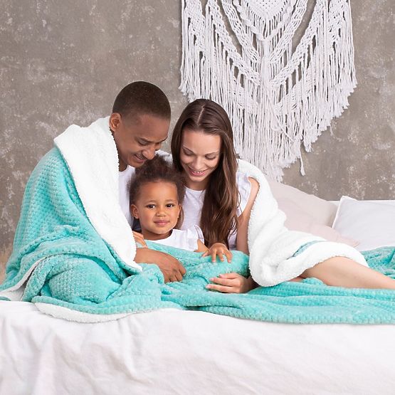 Coperta SHLEEPY turchese con motivo jacquard stile classico 220x240