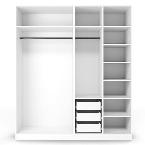 Corpo/interno dell'armadio Neroli con 2 aste, ripiani e 3 cassetti 182,2 cm, bianco