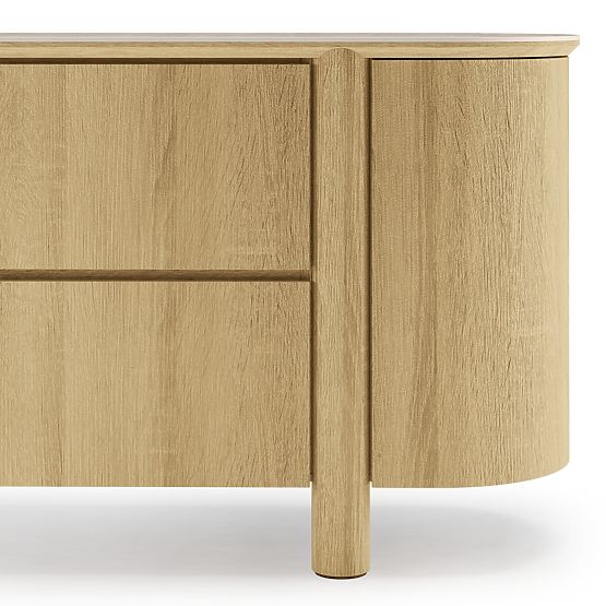 Credenza a due ante con cassetti Segretto, arrotondata, rovere naturale, travertino