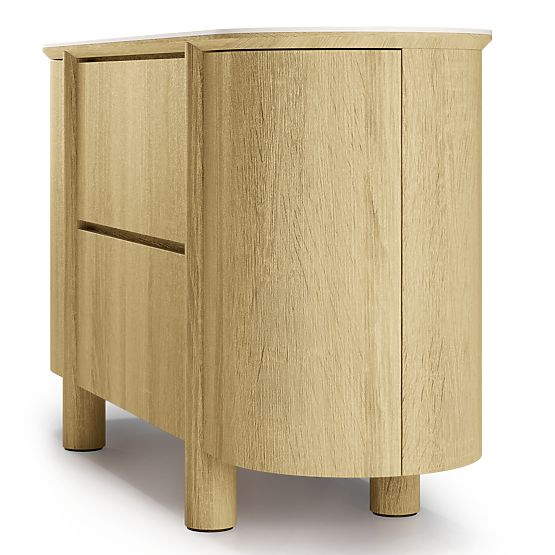 Credenza a due ante con cassetti Segretto, arrotondata, rovere naturale, travertino