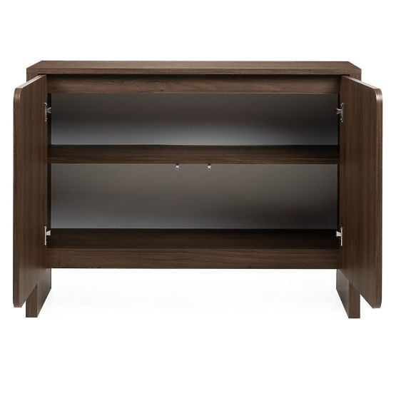 Credenza a due ante Moku noce villa, superfici frontali arrotondate