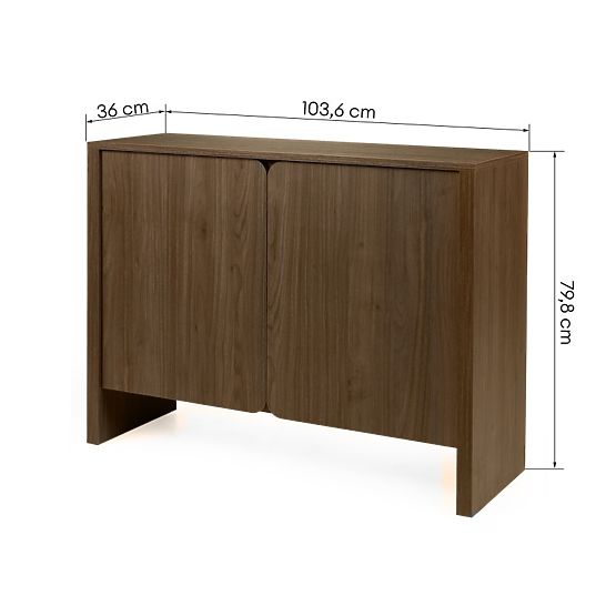 Credenza a due ante Moku noce villa, superfici frontali arrotondate