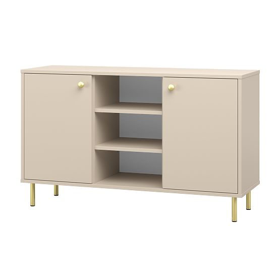 Credenza a due ante Venus, cashmere, gambe in metallo dorato