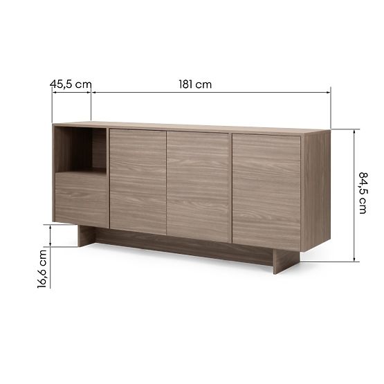 Credenza a quattro ante Kanso, rovere perlato
