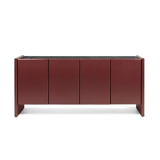 Credenza a quattro ante Loren, bordeaux/marrone, marmo, lucida