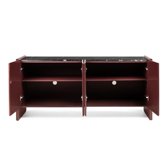 Credenza a quattro ante Loren, bordeaux/marrone, marmo, lucida