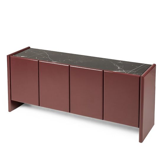 Credenza a quattro ante Loren, bordeaux/marrone, marmo, lucida